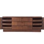 Lane Brutalist Mid Century Walnut Lowboy Dresser