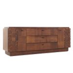 Lane Brutalist Mid Century Walnut Lowboy Dresser