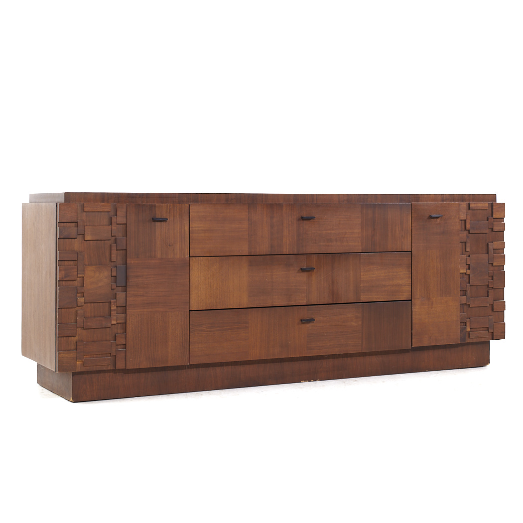 Lane Brutalist Mid Century Walnut Lowboy Dresser