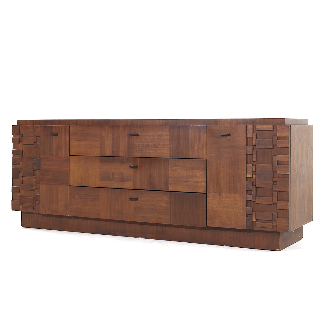 Lane Brutalist Mid Century Walnut Lowboy Dresser