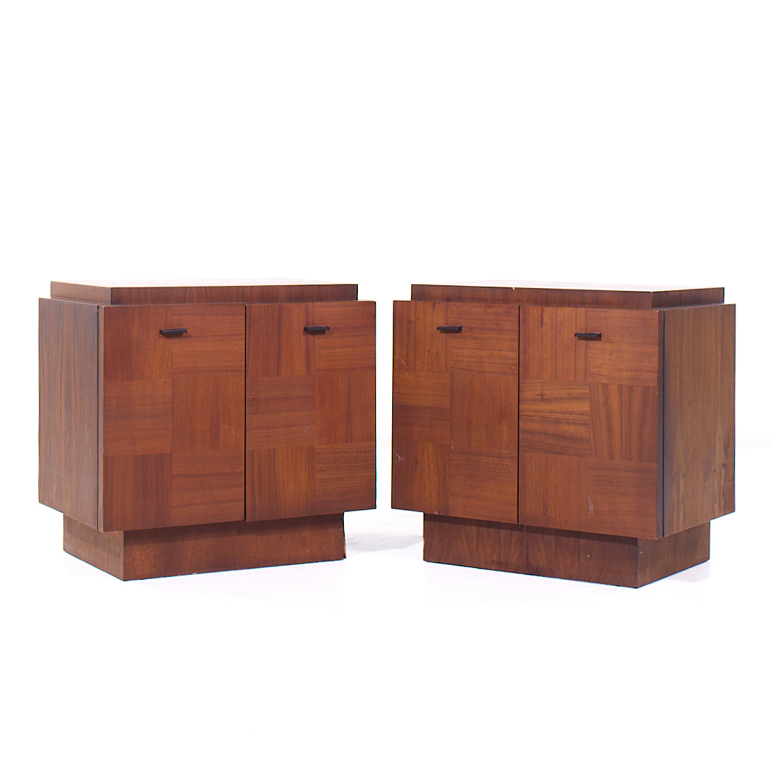 Lane Brutalist Mid Century Walnut Nightstands - Pair