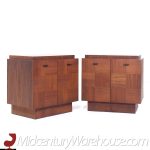 Lane Brutalist Mid Century Walnut Nightstands - Pair