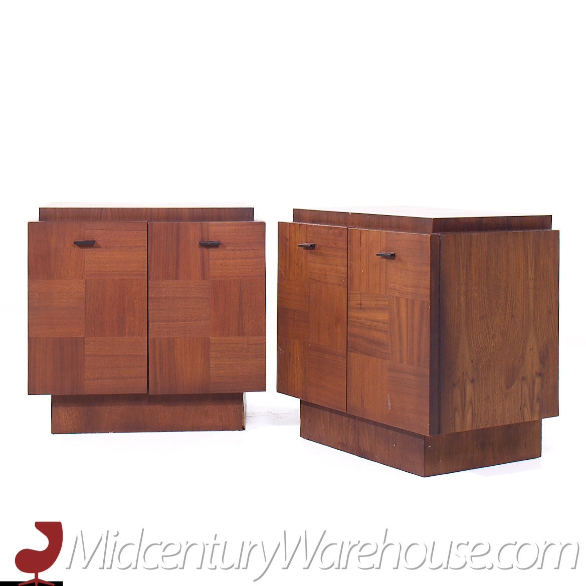 Lane Brutalist Mid Century Walnut Nightstands - Pair