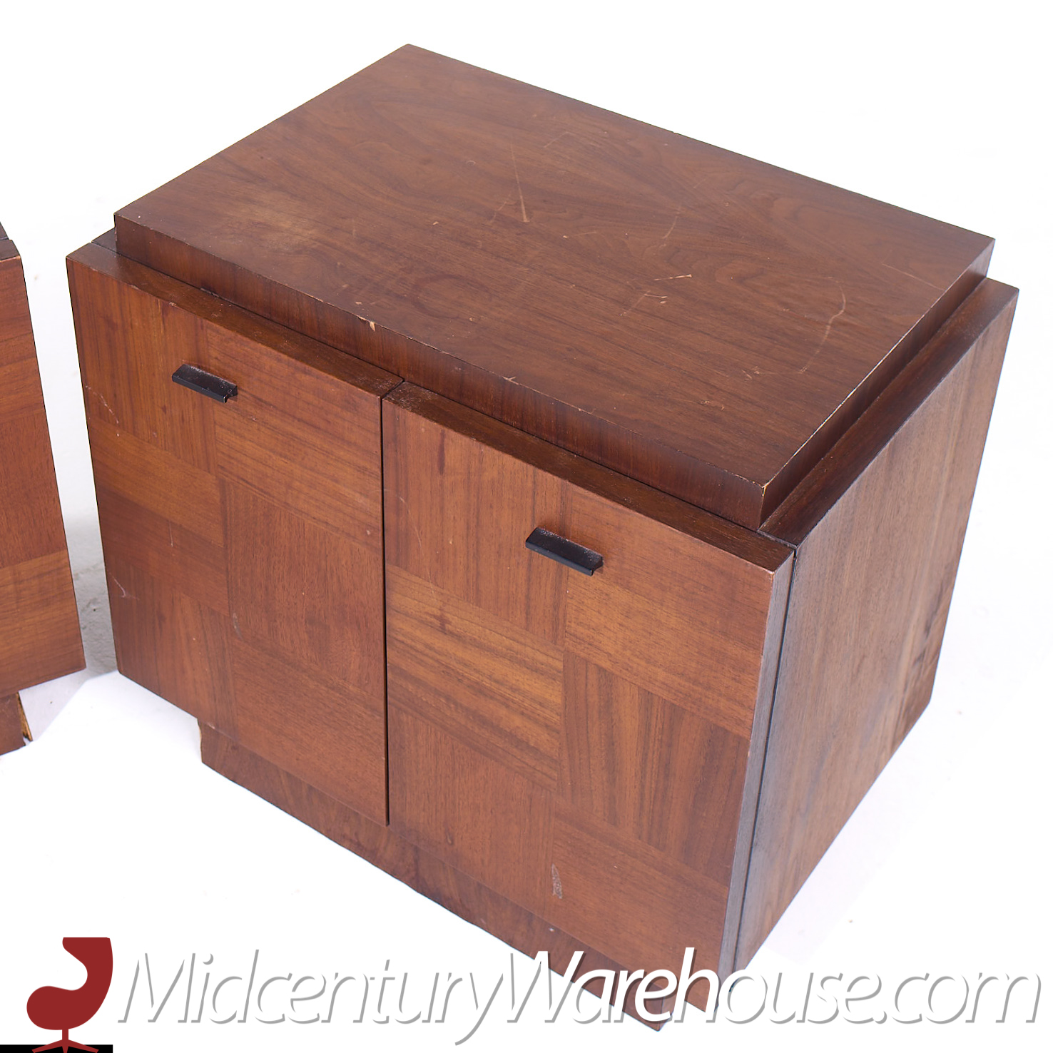 Lane Brutalist Mid Century Walnut Nightstands - Pair