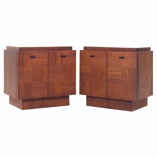 Lane Brutalist Mid Century Walnut Nightstands - Pair