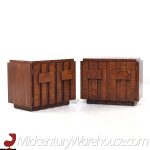 Lane Staccato Brutalist Mid Century Walnut Nightstands - Pair