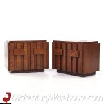 Lane Staccato Brutalist Mid Century Walnut Nightstands - Pair