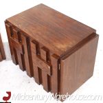 Lane Staccato Brutalist Mid Century Walnut Nightstands - Pair