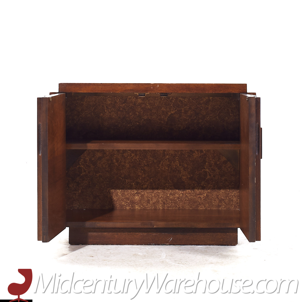 Lane Staccato Brutalist Mid Century Walnut Nightstands - Pair