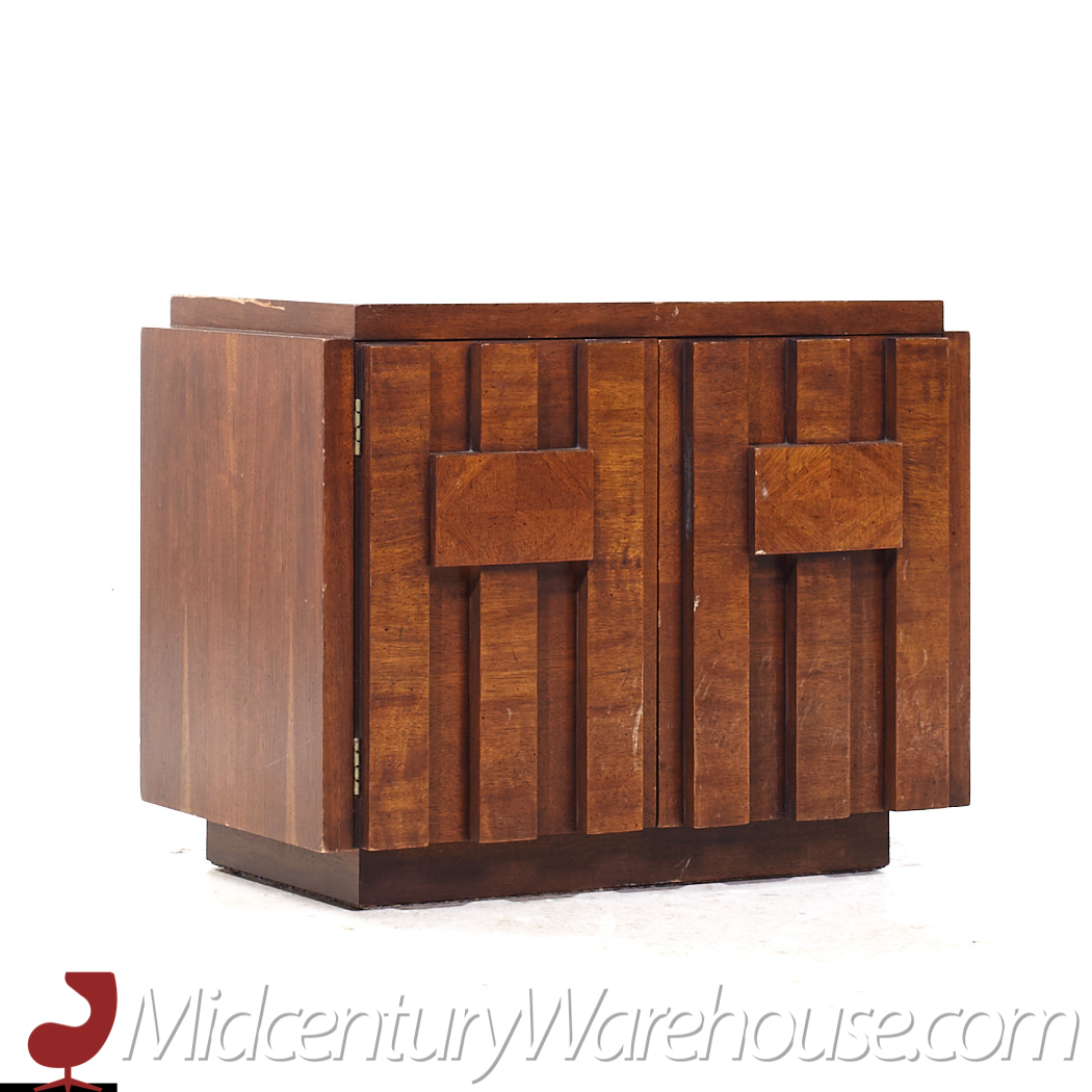 Lane Staccato Brutalist Mid Century Walnut Nightstands - Pair