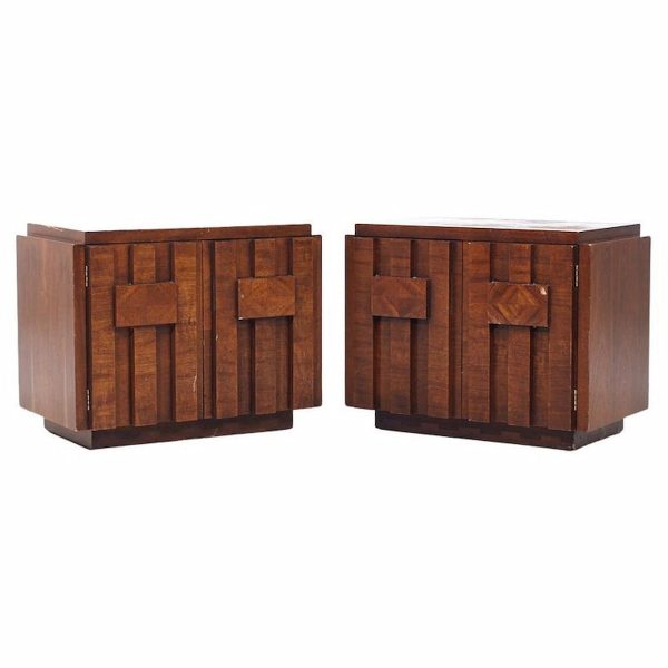 lane staccato brutalist mid century walnut nightstands - pair