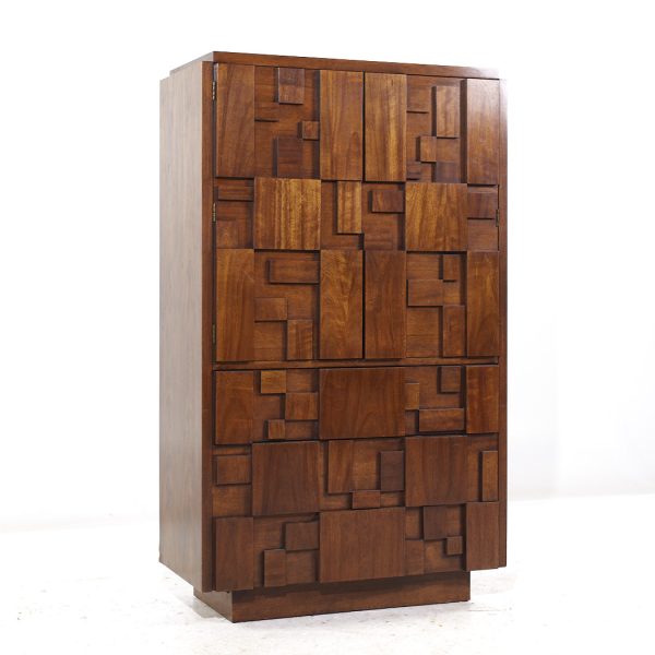 Lane Staccato Mid Century Walnut Brutalist Armoire