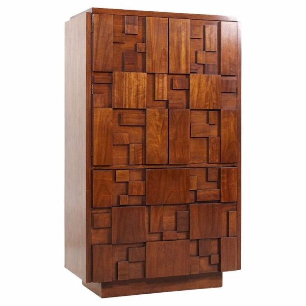 Lane Staccato Mid Century Walnut Brutalist Armoire