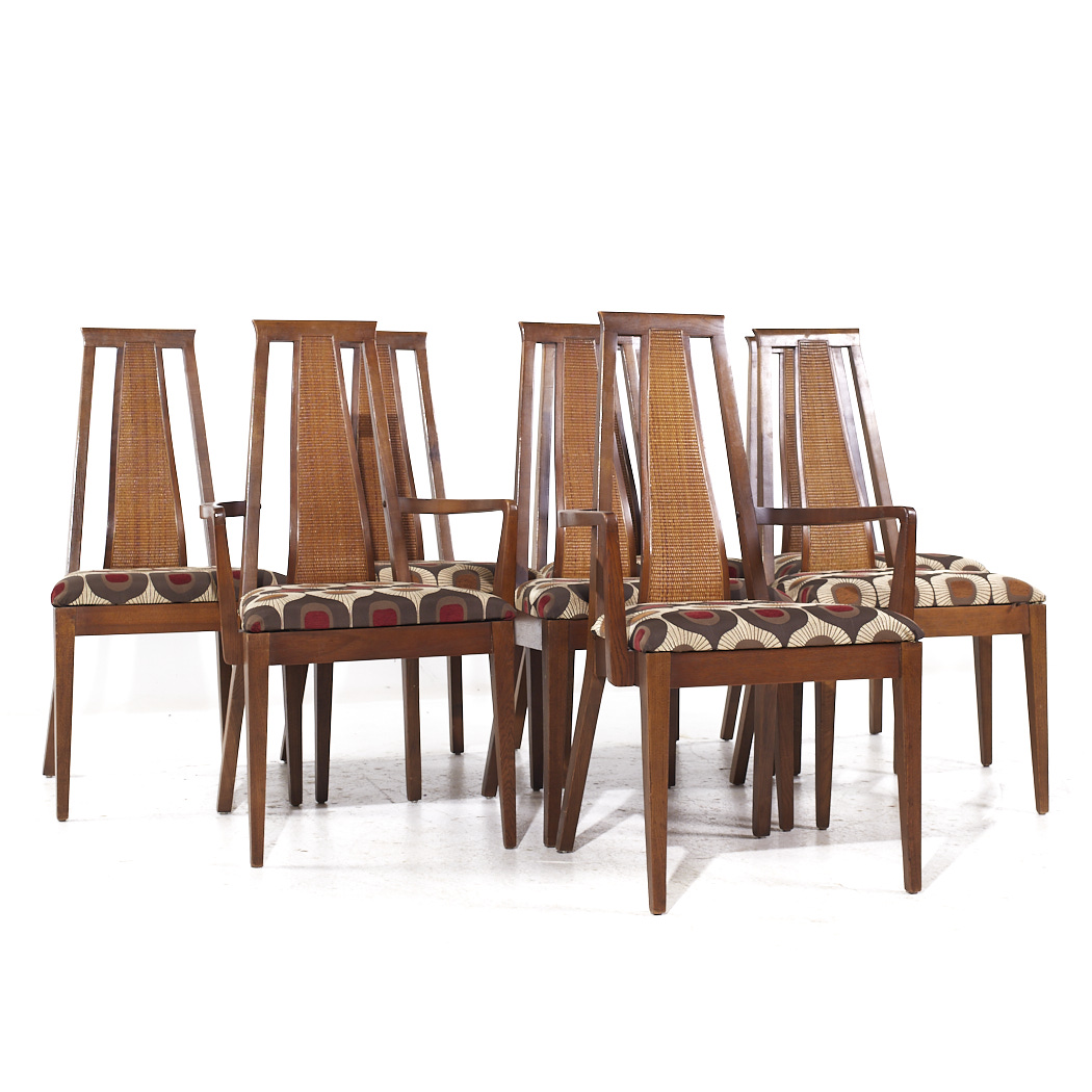 Merton Gershun for American of Martinsville Mid Century Walnut and Cane Dining Chairs - Set of 8