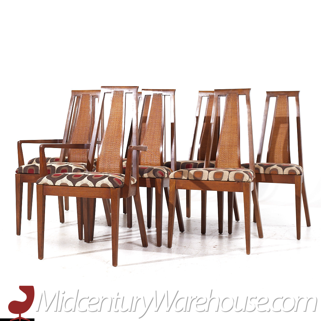 Merton Gershun for American of Martinsville Mid Century Walnut and Cane Dining Chairs - Set of 8