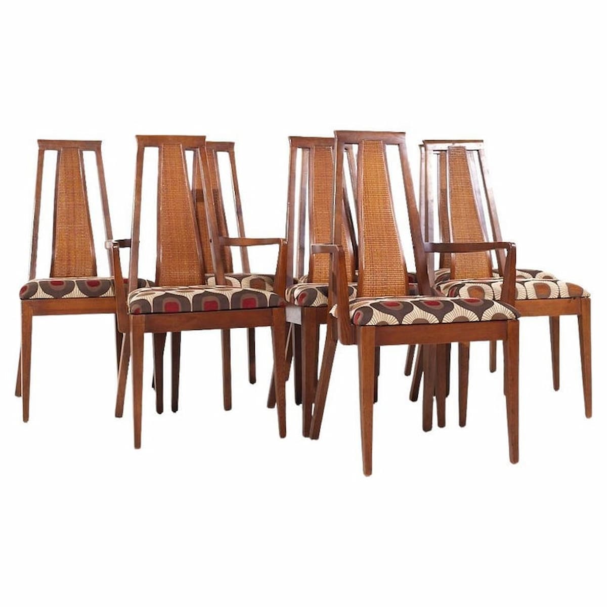 Merton Gershun for American of Martinsville Mid Century Walnut and Cane Dining Chairs - Set of 8