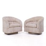 Milo Baughman Style Mid Century Swivel Barrel Lounge Chairs - Pair