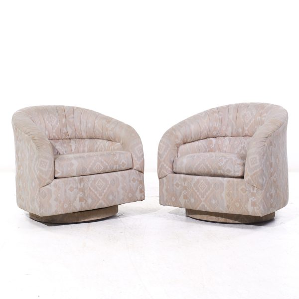 Milo Baughman Style Mid Century Swivel Barrel Lounge Chairs - Pair