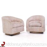 Milo Baughman Style Mid Century Swivel Barrel Lounge Chairs - Pair