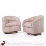 Milo Baughman Style Mid Century Swivel Barrel Lounge Chairs - Pair