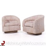 Milo Baughman Style Mid Century Swivel Barrel Lounge Chairs - Pair