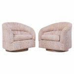 Milo Baughman Style Mid Century Swivel Barrel Lounge Chairs - Pair