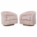 Milo Baughman Style Mid Century Swivel Barrel Lounge Chairs - Pair