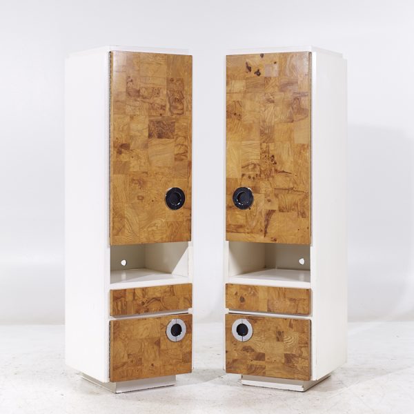 Milo Baughman for Lane Mid Century White Lacquer and Burlwood Armories - Pair