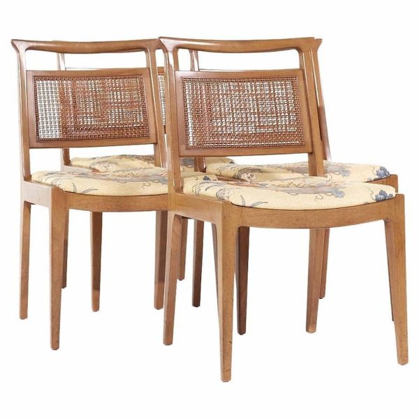 Mount Airy Janus Mid Century Walnut and Cane Dining Chairs - Set of 4