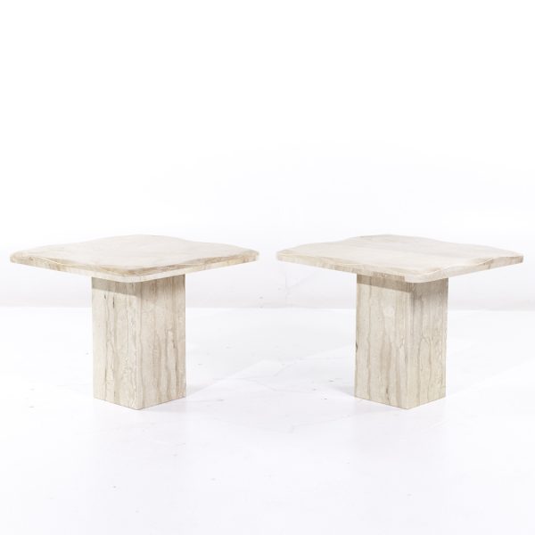 Onda Mid Century Beveled Marble Side Tables - Pair