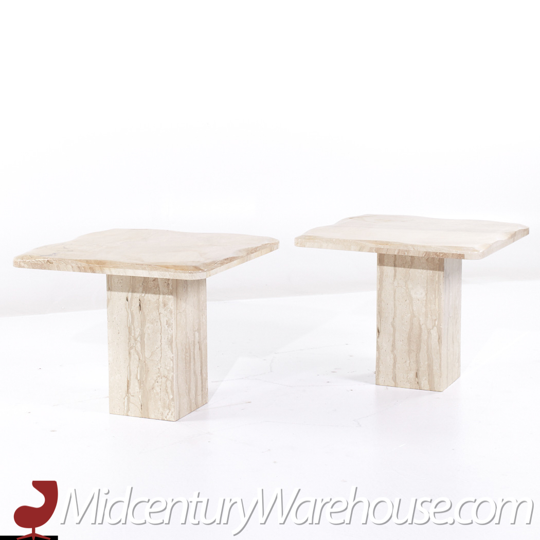 Onda Mid Century Beveled Marble Side Tables - Pair