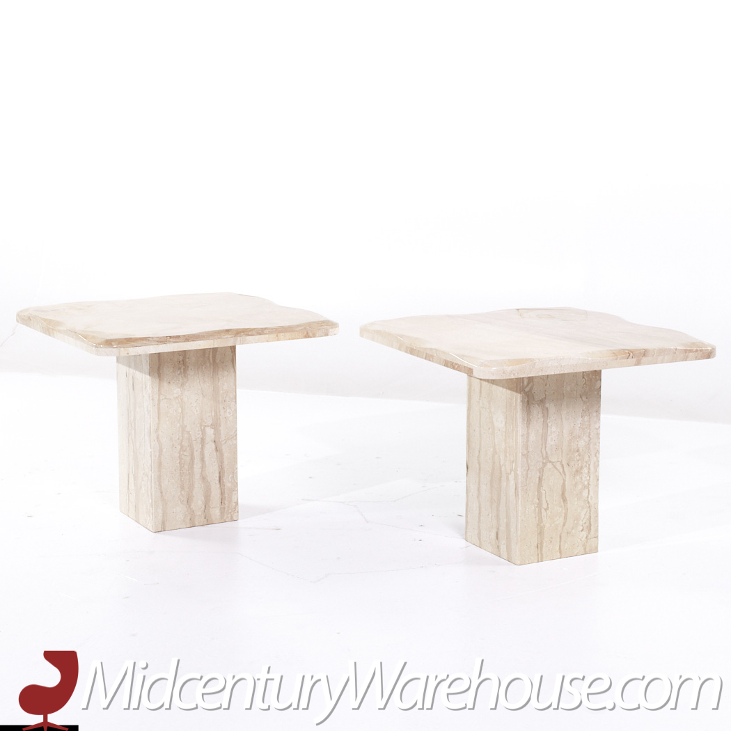 Onda Mid Century Beveled Marble Side Tables - Pair