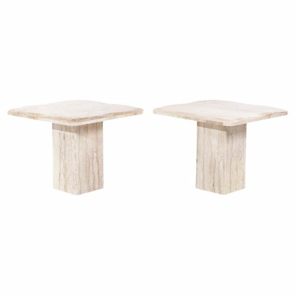 Onda Mid Century Beveled Marble Side Tables - Pair