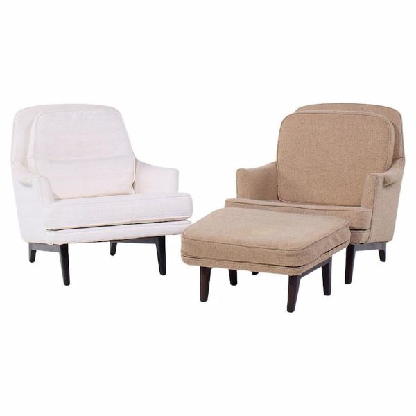 roger sprunger for dunbar mid century lounge chair and ottoman - pair