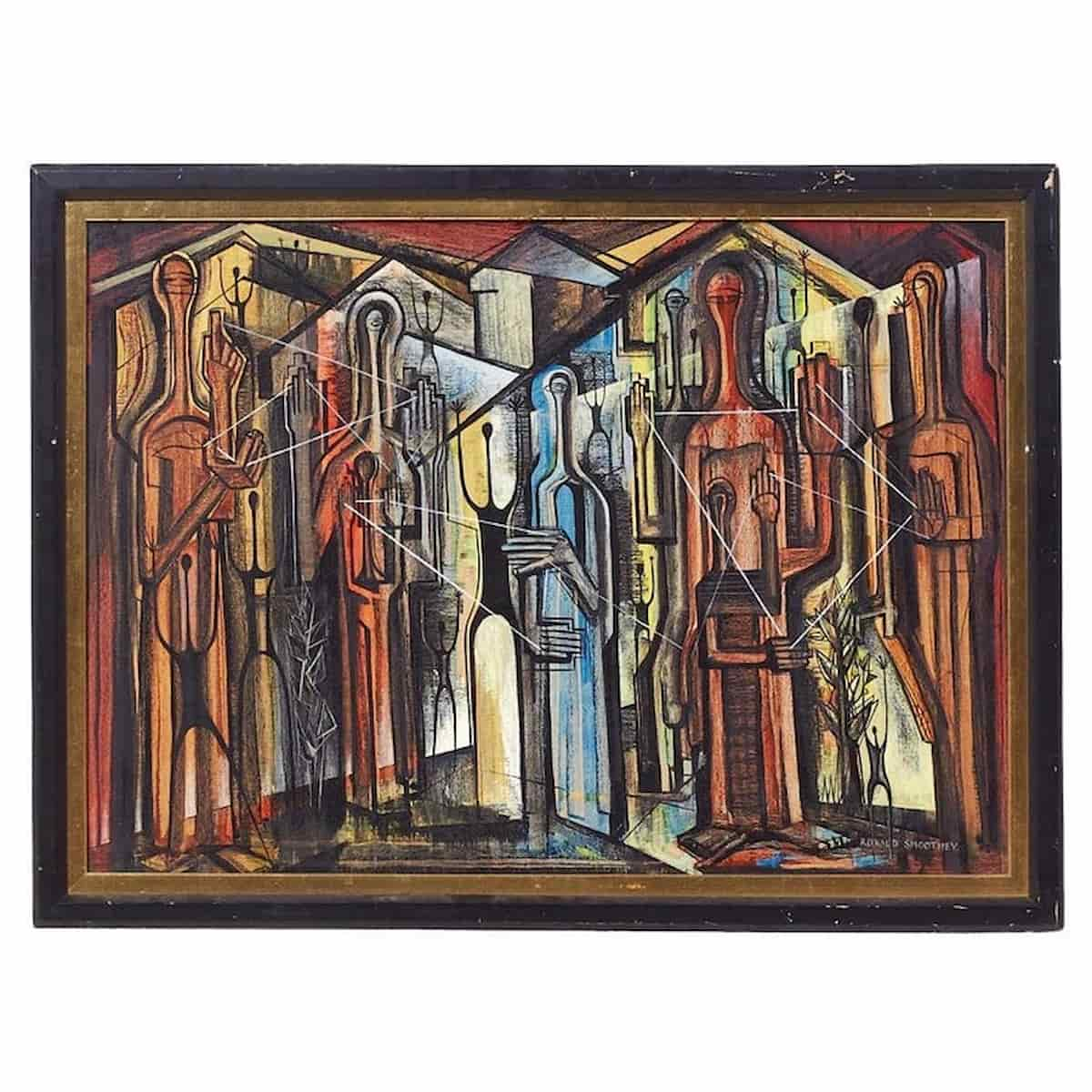 Ronald Smoothey Mid Century "monoliths" Oil on Board Painting