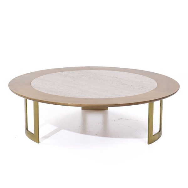 S.j. Campbell Mid Century Travertine and Brass Coffee Table