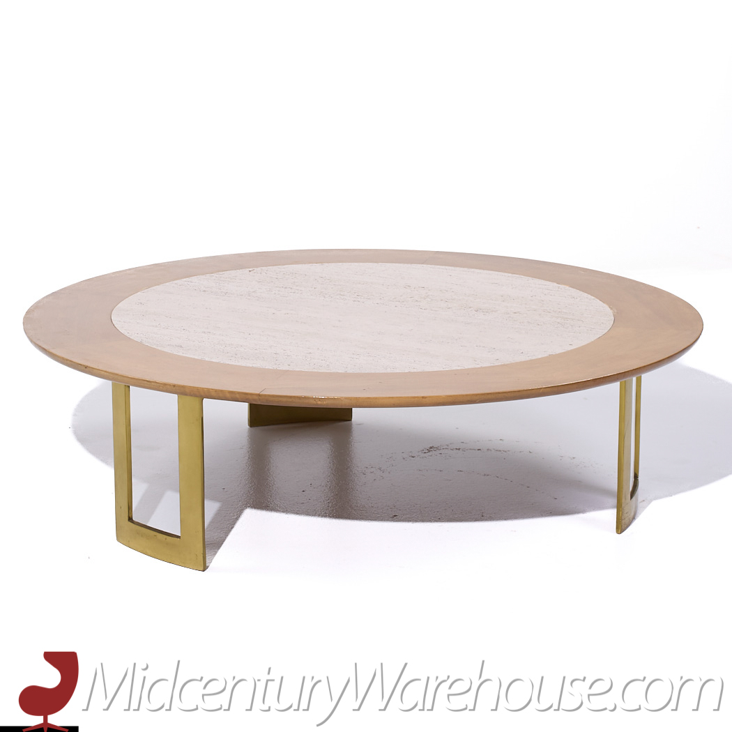 S.j. Campbell Mid Century Travertine and Brass Coffee Table