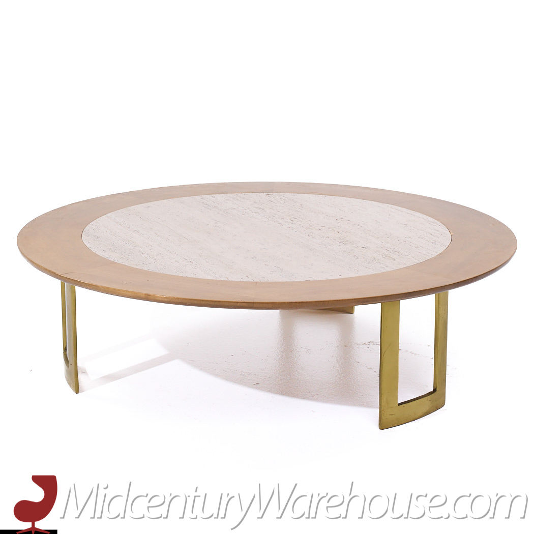 S.j. Campbell Mid Century Travertine and Brass Coffee Table