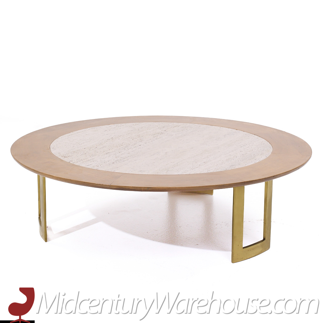 S.j. Campbell Mid Century Travertine and Brass Coffee Table