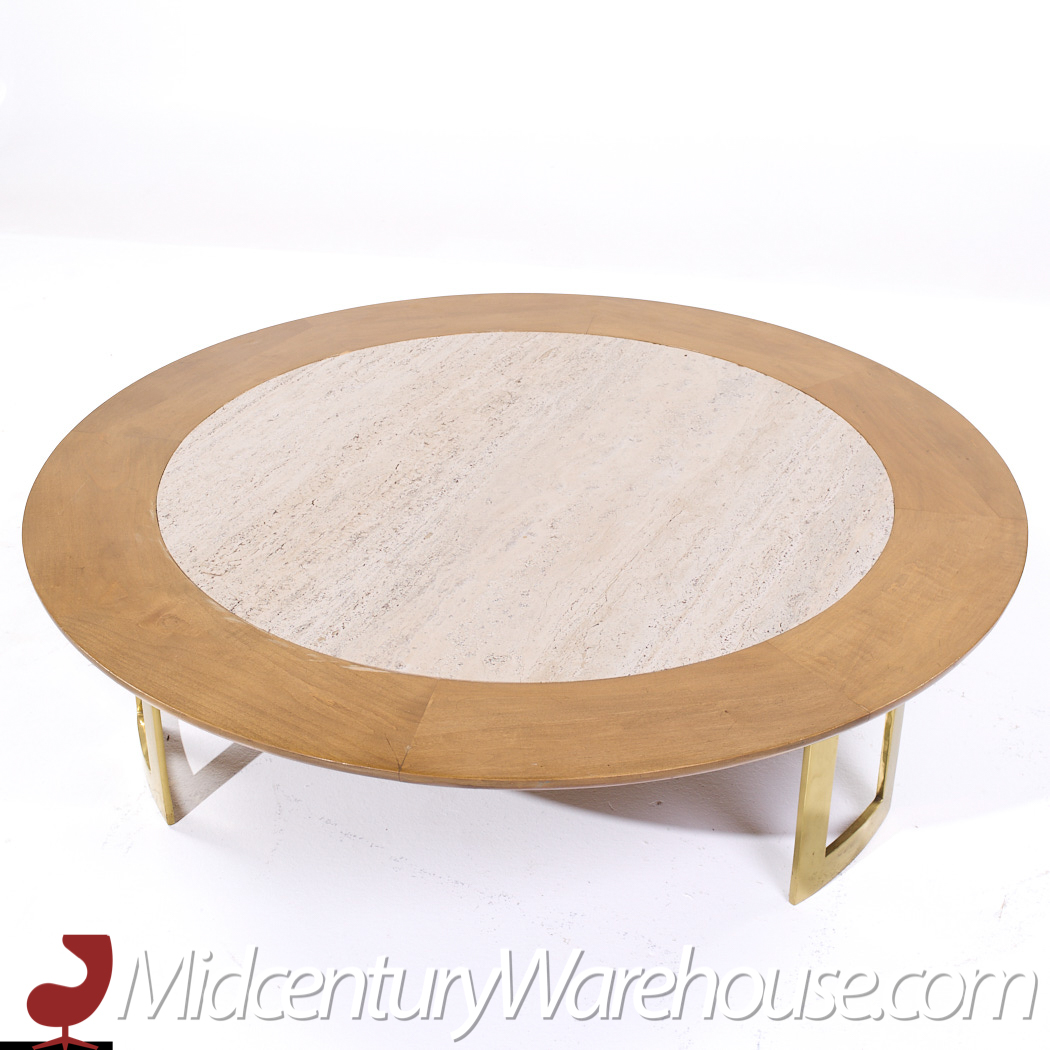 S.j. Campbell Mid Century Travertine and Brass Coffee Table