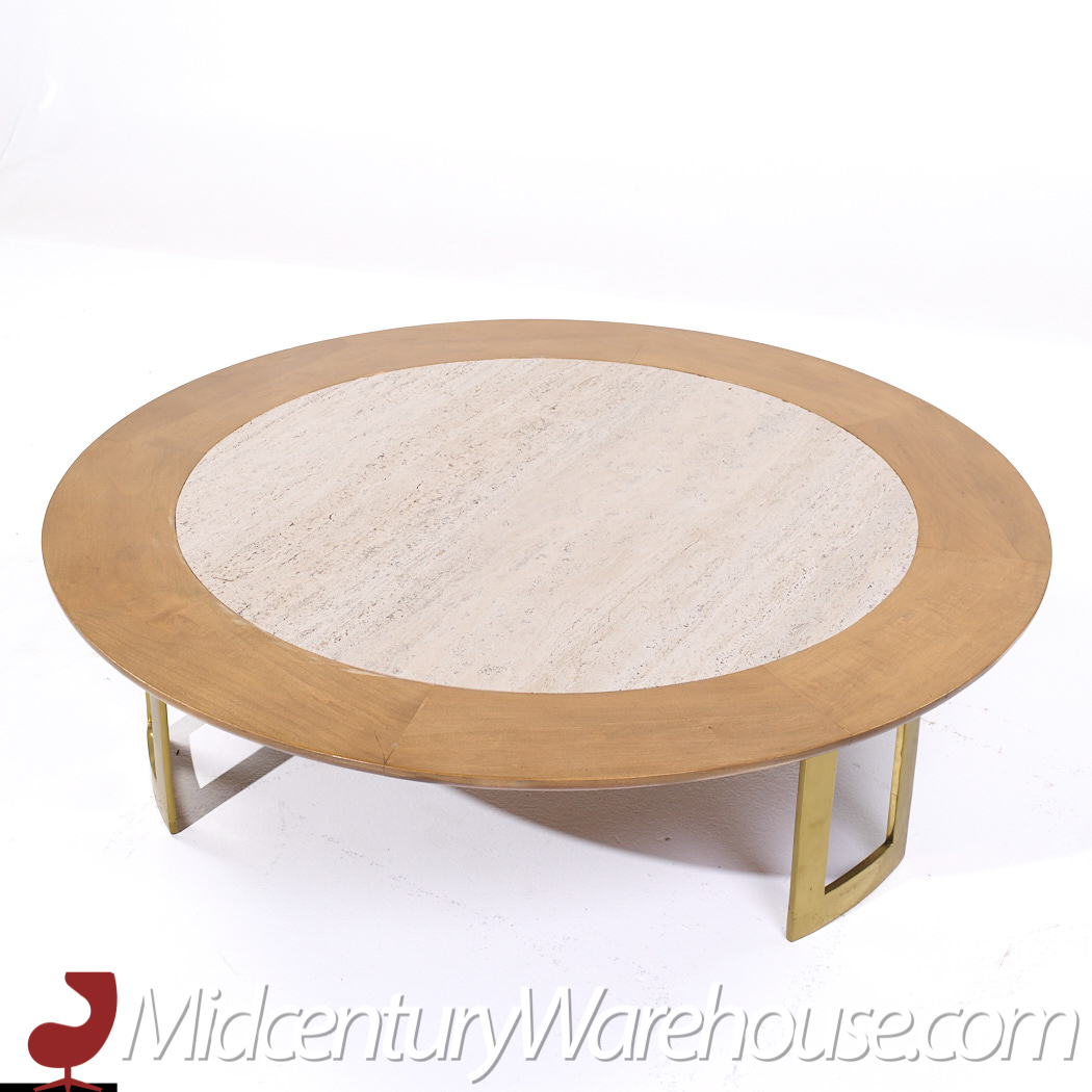 S.j. Campbell Mid Century Travertine and Brass Coffee Table