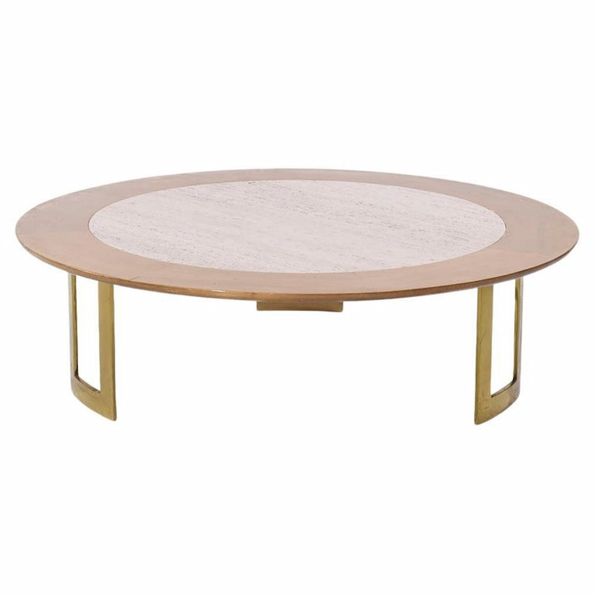 S.j. Campbell Mid Century Travertine and Brass Coffee Table