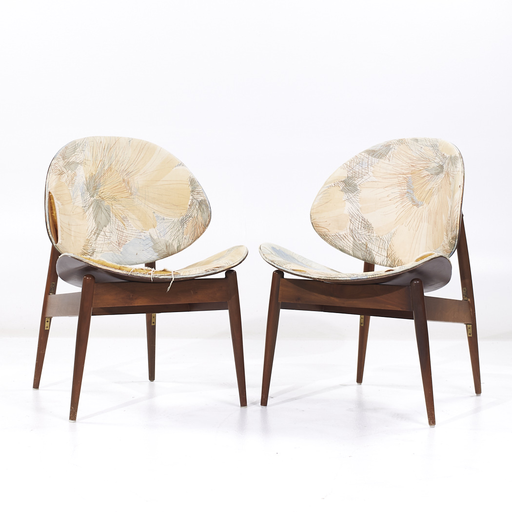 Seymour James Weiner for Kodawood Mid Century Clam Shell Chairs - Pair