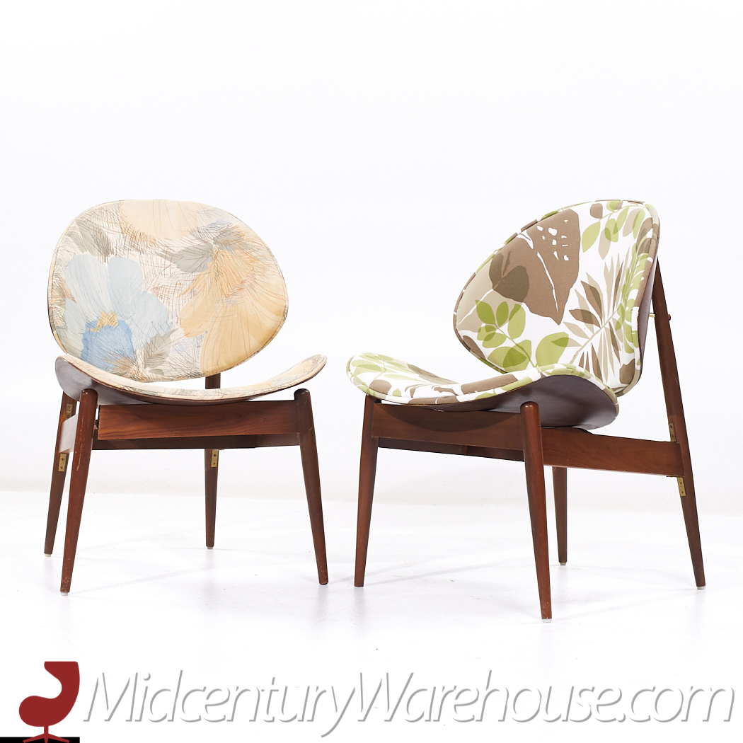 Seymour James Weiner for Kodawood Mid Century Clam Shell Chairs - Pair