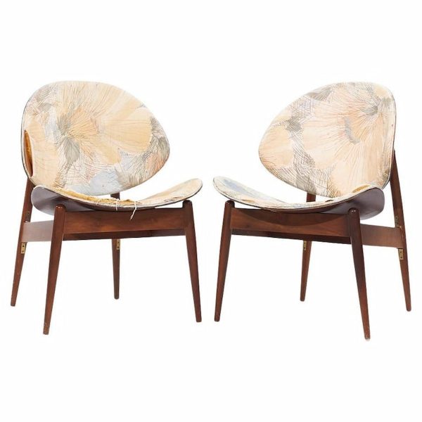 seymour james weiner for kodawood mid century clam shell chairs - pair