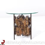 Silas Seandel Style Brutalist Mid Century Torch Cut Side End Table with Lamp