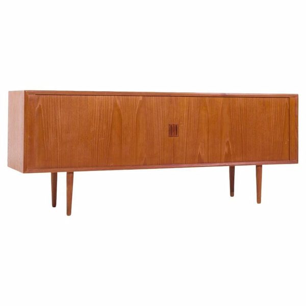 Svend Aage Larsen for Faarup Møbelfabrik Mid Century Danish Teak Tambour Door Credenza