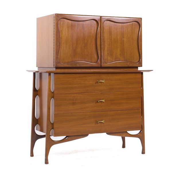 Vladimir Kagan Style Mid Century Sculptural Walnut Highboy Dresser