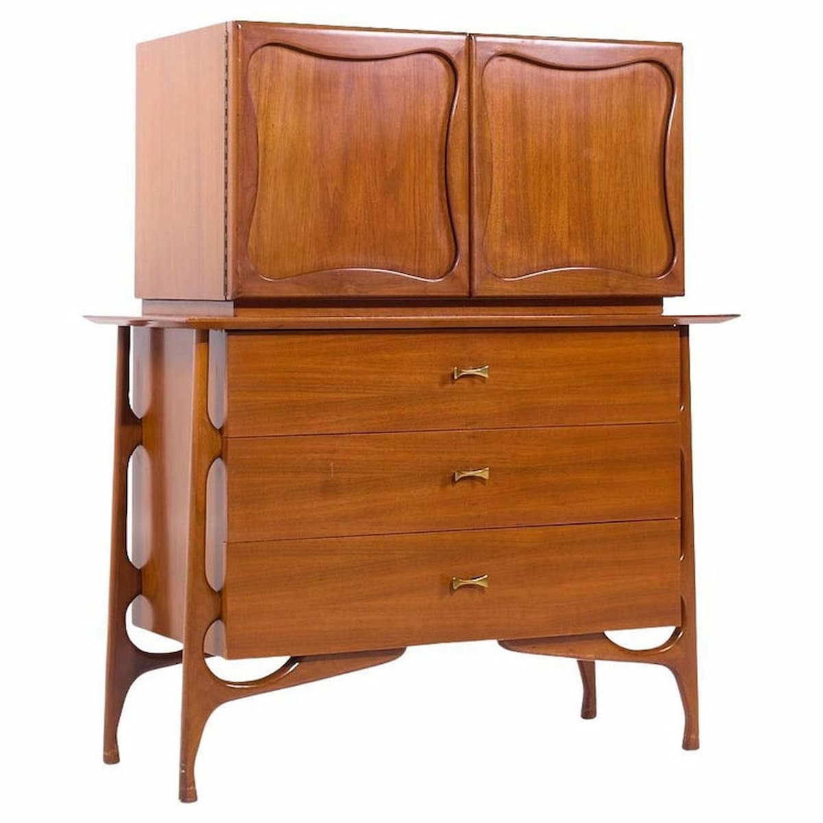 Vladimir Kagan Style Mid Century Sculptural Walnut Highboy Dresser