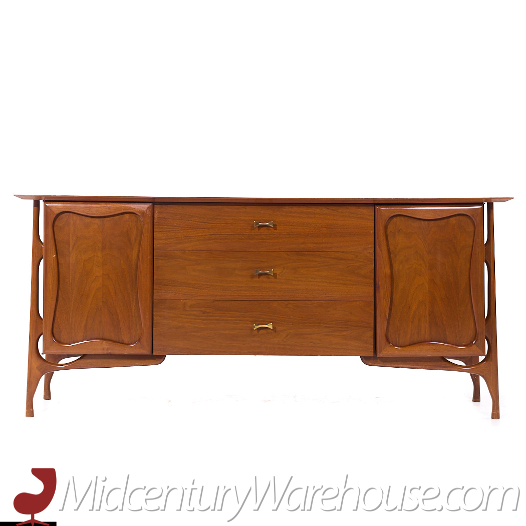 Vladimir Kagan Style Mid Century Sculptural Walnut Lowboy Dresser